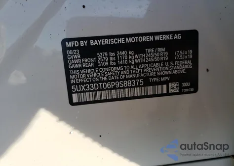 2023 BMW X4 xDrive30I z USA, uszkodzony, nr VIN 5UX33DT06P9S88375